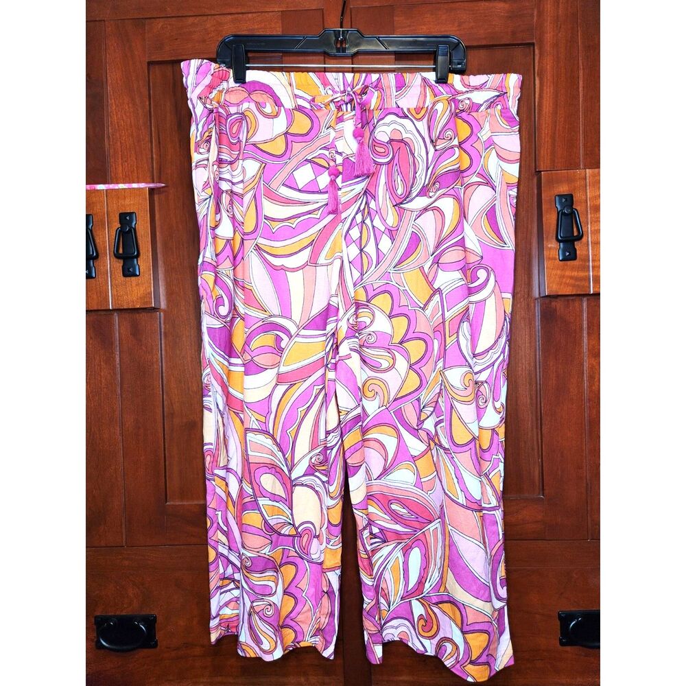 Belle Beach Wide Leg Pants Palazzo Pink & Orange Drawstring Womens Size XLP